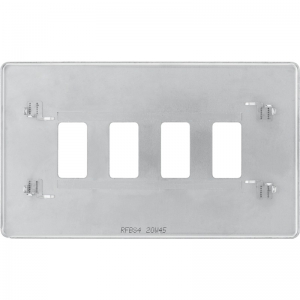 BG Electrical RFBS4 Nexus Grid Brushed Steel Flatplate 2 Gang 4 Module Screwless Grid Frontplate