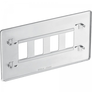BG Electrical RFBS4 Nexus Grid Brushed Steel Flatplate 2 Gang 4 Module Screwless Grid Frontplate