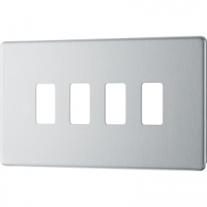 BG Electrical RFBS4 Nexus Grid Brushed Steel Flatplate 2 Gang 4 Module Screwless Grid Frontplate