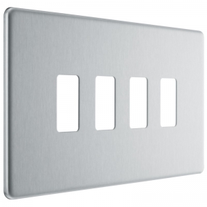 BG Electrical RFBS4 Nexus Grid Brushed Steel Flatplate 2 Gang 4 Module Screwless Grid Frontplate