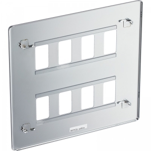 BG Electrical RFPC8 Nexus Grid Polished Chrome Flatplate 8 Module Screwless Grid Frontplate Height: 146mm | Width: 146mm
