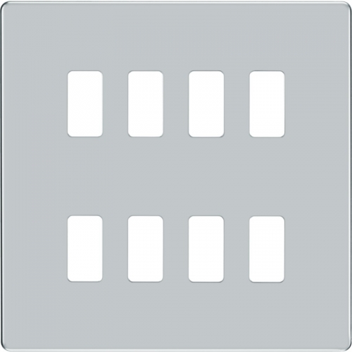 BG Electrical RFPC8 Nexus Grid Polished Chrome Flatplate 8 Module Screwless Grid Frontplate Height: 146mm | Width: 146mm