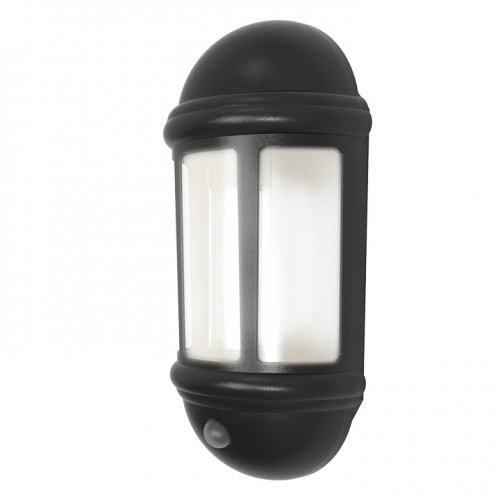 Ansell Lighting ALHLLED/PIR/BL Latina Black Half LED 3000K PIR IP65 Lantern c/w Integral Driver 8W 230V