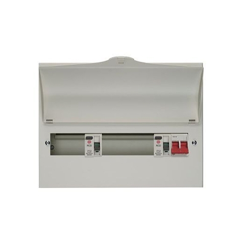 Wylex NMISS4606L NM Range White Metal 18th Edition 4 + 6 Way Fixed Twin RCD Consumer Unit With 100A Isolator & 2 x 80A 30mA Type A RCDs