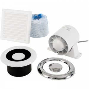 Xpelair AL100 93288AW AirLine In-Line Shower Fan Kit For Remote Switching With In-Line Fan, 3m 100mm Flexible Ducting & Grille