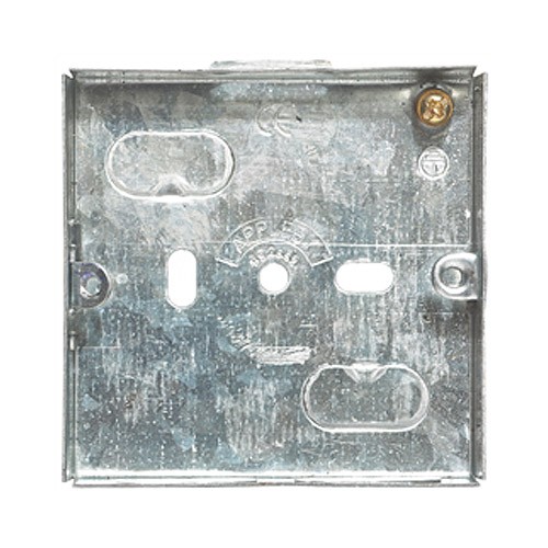 Appleby SB623 Steel 1 Gang Flush Mounting Box With Fixed + Adjustable Lugs & Knockouts Depth: 16mm