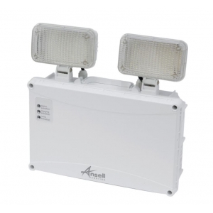 Ansell Lighting ATSLED/3NM/ST/HO Owl White Moulded Non-Maintained Self-Test High Output Emergency Twin Spot With Twin Adjustable LED Spotlights & Daylight White 6500K LEDs IP66 3.3W 240V Height: 290mm | Width: 300mm | Depth: 70mm
