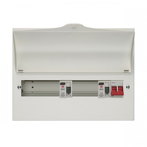 Wylex NMISS10SLMA NM Range White Metal 18th Edition 10 Way Flexible Twin RCD Consumer Unit With 100A Isolator & 2 x 80A 30mA Type A RCDs