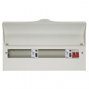 Wylex NMISS15SL100 NM Range White Metal 18th Edition 15 Way Flexible Twin RCD Consumer Unit With 100A Isolator & 2 x 80A 30mA Type A RCDs
