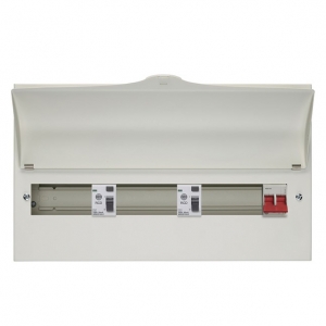 Wylex NMRS15HI100 NM Range White Metal 18th Edition 15 Way Flexible High Integrity Twin RCD Consumer Unit With 100A Isolator & 2 x 100A Type A RCDs