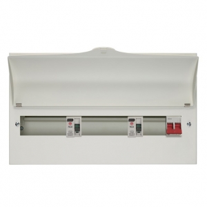 Wylex NMRS66306LA NM Range White Metal 18th Edition 6 + 6 + 3 Way Fixed High Integrity Twin RCD Consumer Unit With 100A Isolator & 2 x 80A Type A RCDs