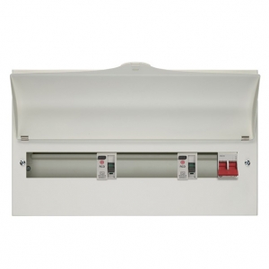 Wylex NMRS76206LA NM Range White Metal 18th Edition 7 + 6 + 2 Way Fixed High Integrity Twin RCD Consumer Unit With 100A Isolator & 2 x 80A Type A RCDs