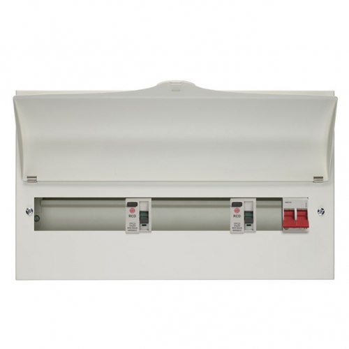 Wylex NMRS76206LA NM Range White Metal 18th Edition 7 + 6 + 2 Way Fixed High Integrity Twin RCD Consumer Unit With 100A Isolator & 2 x 80A Type A RCDs