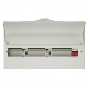 Wylex NMRS45606LA NM Range White Metal 18th Edition 4 + 5 + 6 Way Fixed High Integrity Twin RCD Consumer Unit With 100A Isolator & 2 x 80A Type A RCDs