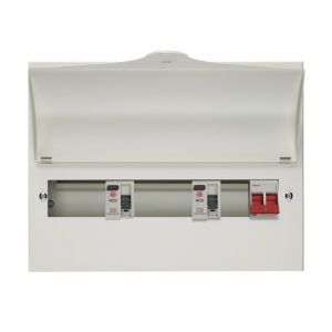 Wylex NMRS44206LA NM Range White Metal 18th Edition 4 + 4 + 2 Way Fixed High Integrity Twin RCD Consumer Unit With 100A Isolator & 2 x 80A Type A RCDs