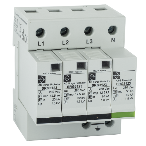Lewden SRG3123 4 Module Three Phase Combined Type 1 + Type 2 + Type 3 TT/TN Surge Protection