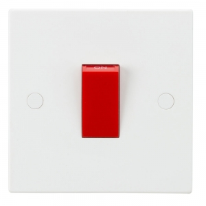 Knightsbridge SN8331 White Square Edge 45A DP Control Switch - Red Rocker