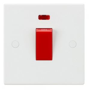 Knightsbridge SN8331N White Square Edge 45A DP Control Switch With Neon - Red Rocker