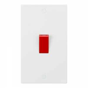 Knightsbridge SN8332 White Square Edge 45A DP Control Switch - Red Rocker On Large Vertical Plate