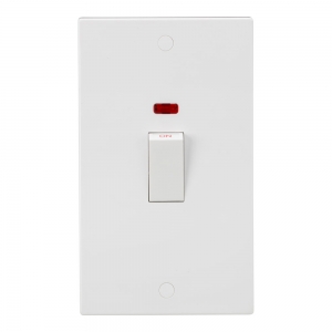 Knightsbridge SN8332NW White Square Edge 45A DP Control Switch With Neon - White Rocker On Large Vertical Plate