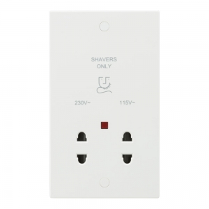 Knightsbridge SN8900N White Square Edge 115/230V Dual Voltage Shaver Socket With Neon