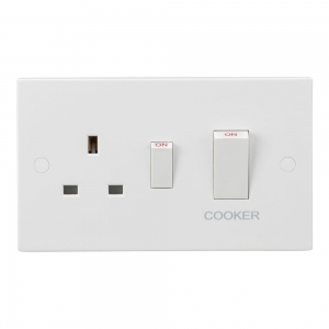 Knightsbridge SN8333W White Square Edge 45A DP Cooker Control Switch With 13A Switched Socket - White Rockers