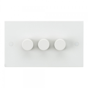 Knightsbridge SN2163 White Square Edge 3 Gang 2 Way Leading Edge Dimmer Switch 40-400W Incandescent | 3-100W LED
