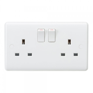 Knightsbridge CU9000S White 2 Gang Curved Edge 13A SP Switched Socket With Dual Earth