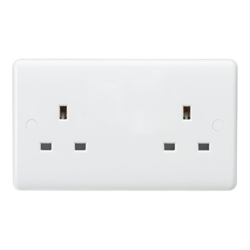 Knightsbridge CU9000U White 2 Gang Curved Edge 13A Unswitched Socket With Dual Earth