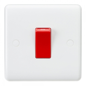 Knightsbridge CU8331 White Curved Edge 45A DP Control Switch - Red Rocker