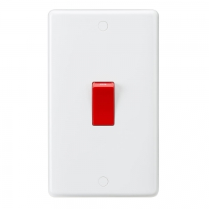 Knightsbridge CU8332 White Curved Edge 45A DP Control Switch - Red Rocker On Large Vertical Plate