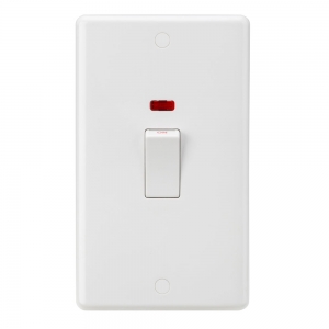 Knightsbridge CU8332NW White Curved Edge 45A DP Control Switch With Neon - White Rocker On Large Vertical Plate