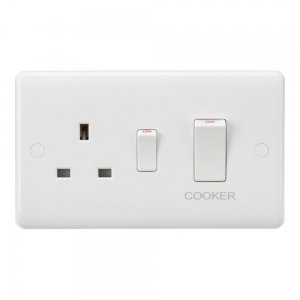 Knightsbridge CU8333W White Curved Edge 45A DP Cooker Control Switch With 13A Switched Socket - White Rockers