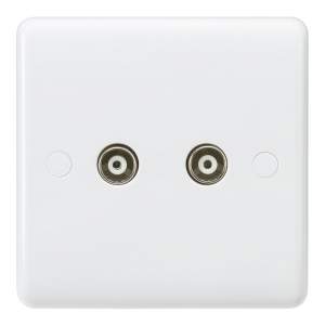 Knightsbridge CU0110 White Curved Edge Twin TV/FM Co-Axial Socket - Non-Isolated