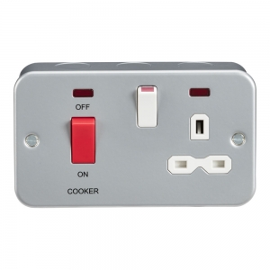 Knightsbridge MR8333N Metalclad 45A DP Cooker Control Switch With 13A Switched Socket, Neons & Surface Mounting Box
