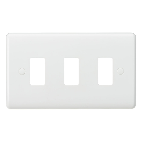 Knightsbridge CUG3 White Curved Edge 3 Module Grid Frontplate On 2 Gang Plate