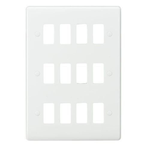 Knightsbridge CUG12 White Curved Edge 12 Module Grid Frontplate On 227x146mm Plate