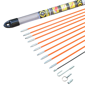 CK Tools T5410 Mighty Rod 10m Cable Rod Set With 10 x 1m Rods, Cable Hook, 190mm Coiled Steel Flexi Lead, Mini Eye + Ring & 5mm Adapter