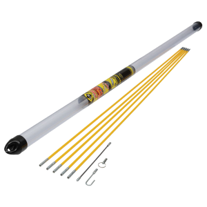 CK Tools T5420 Mighty Rod Pro 5m Cable Rod Set With 5 x 1mm PRO Rods, Cable Hook, 190mm Coiled Steel Flexi Lead & Mini Eye + Ring