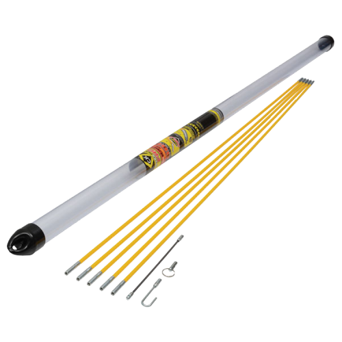 CK Tools T5420 Mighty Rod Pro 5m Cable Rod Set With 5 x 1mm PRO Rods, Cable Hook, 190mm Coiled Steel Flexi Lead & Mini Eye + Ring