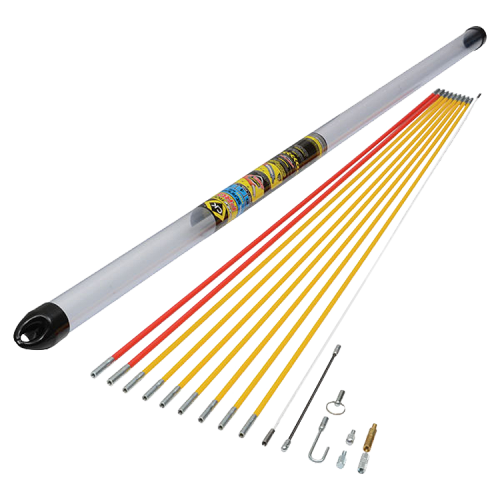 CK Tools T5421 Mighty Rod Pro 10m Cable Rod Set With 10 x 1mm Assorted PRO Rods, Cable Hook, 190mm Coiled Steel Flexi Lead, Mini Eye + Ring, Gender Changer, Flat Bullet, Domed Bullet & In-Line Swivel