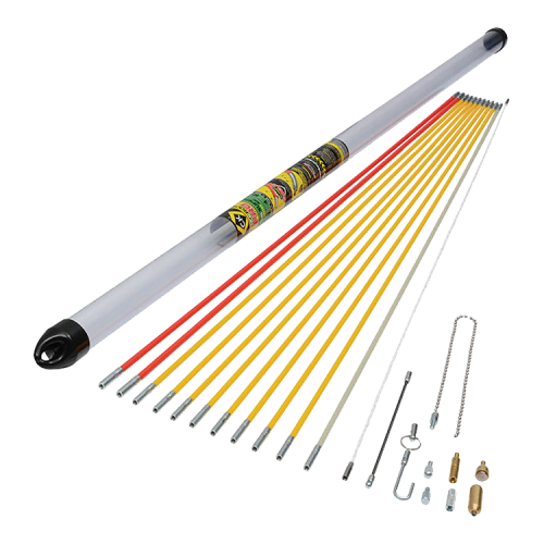 CK Tools T5422 Mighty Rod Pro 12m Cable Rod Set With 10 x 1mm Assorted PRO Rods, Cable Hook, 190mm Coiled Steel Flexi Lead, Mini Eye + Ring, Gender Changer, Flat Bullet, Domed Bullet, Torch, Magnet & Chain