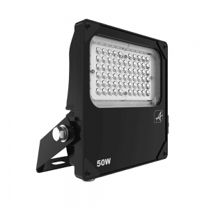 Ansell Lighting AAZLED50/ASY Aztec Asymmetric Black Die-Cast Aluminium LED Floodlight With Asymmetric Lens & Daylight White 5000K LEDs For Industrial Installations IP66 50W 6800Lm 240V Height: 267mm | Width: 190mm | Depth: 55mm