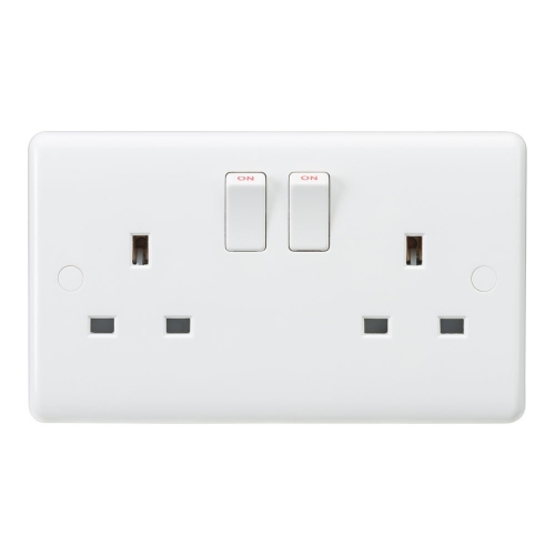 Knightsbridge CU9000S White 2 Gang Curved Edge 13A SP Switched Socket With Dual Earth
