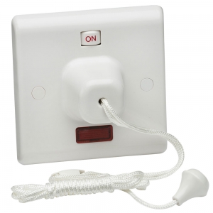Knightsbridge SN8310N 45A DP  1 Way Isolating Pullcord Ceiing Switch With Neon & On/Off Indicator White 1.7m Pullcord