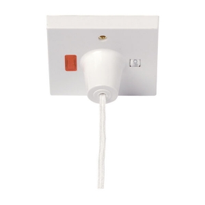 Click PRW210 Polar 45A DP  1 Way Isolating Square Pullcord Ceiling Switch With Neon & On/Off Indicator White