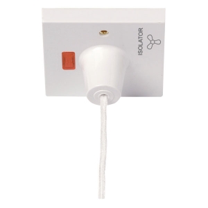Click PRW208 Polar 10A TP 1 Way Fan Isolating Square Pullcord Ceiling Switch With Neon