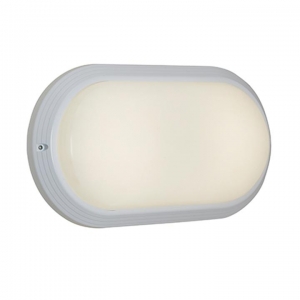 Ansell Lighting ASR2LED/W/CCT Sorrento White All Polycarbonate Oval CCT LED Bulkhead With Plain & Eyelid Covers & 3000K/4000K Colour Selectable LEDs IP65 8W 721Lm 230V Height: 182mm | Width: 334mm | Proj: 85mm
