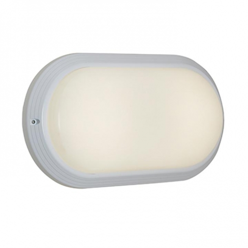 Ansell Lighting ASR2LED/W/CCT Sorrento White All Polycarbonate Oval CCT LED Bulkhead With Plain & Eyelid Covers & 3000K/4000K Colour Selectable LEDs IP65 8W 721Lm 230V Height: 182mm | Width: 334mm | Proj: 85mm