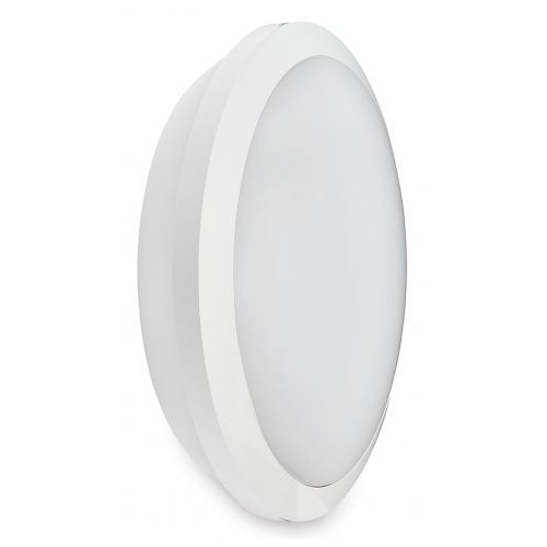 Collingwood Lighting WL9515ECS WL95 White ABS Emergency Round Wattage Selectable CCT LED Bulkhead With Opal Polycarbonate Diffuser & 3000K/4000K/6500K Selectable LEDs IP65 10-15W 1100-1800Lm 240V DiaØ: 300mm | Proj: 85mm